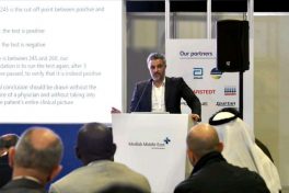 Dr Ahmed Bourghida speaking at Medlab Middle East, 2020