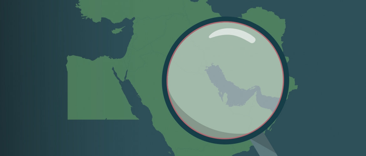 microscope over middle east map graphic
