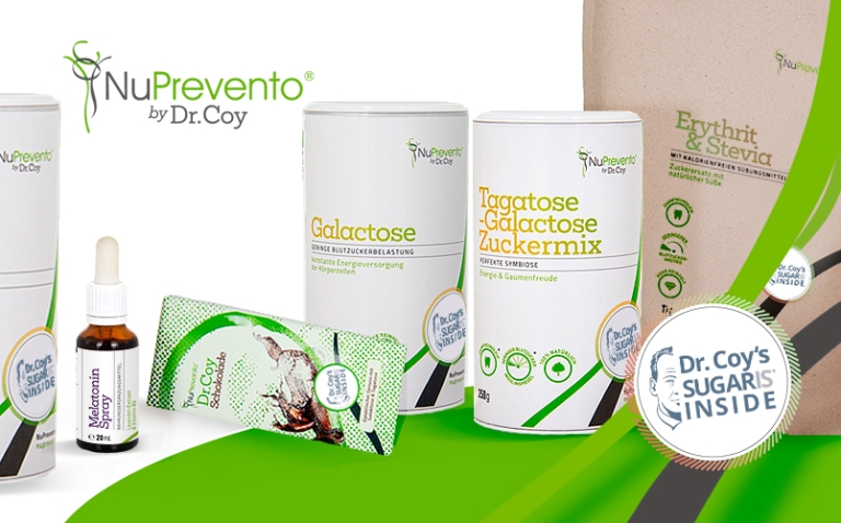 NuPrevento products from Dr. Coy - Galactose, Tagatose, Melatonin Spray, Chocolate bars, Erythritol & Stevia