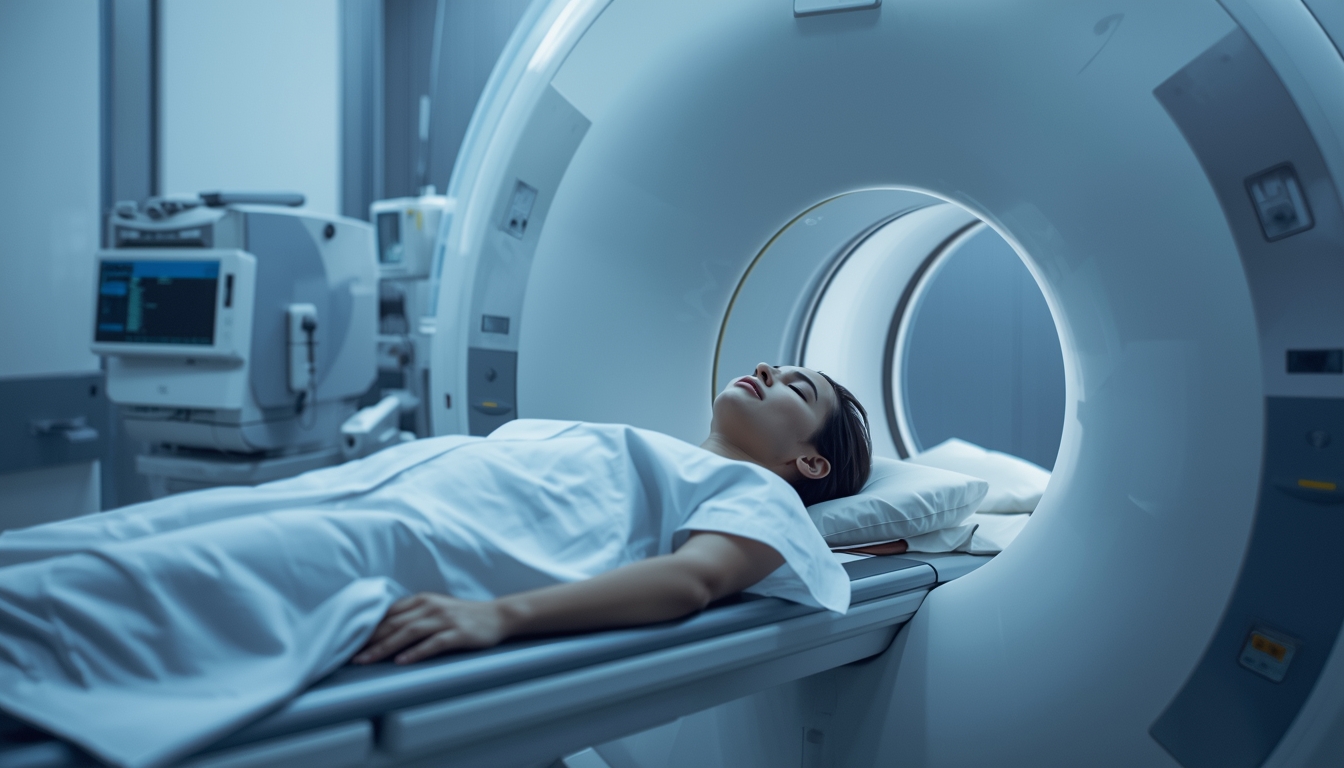 Patient undergoing MRI scan in hospital.